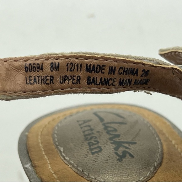 Clarks Artisan Wedge Sandals Fiddle String Espadrille Leather Neutral Tan Summer - Picture 16 of 16